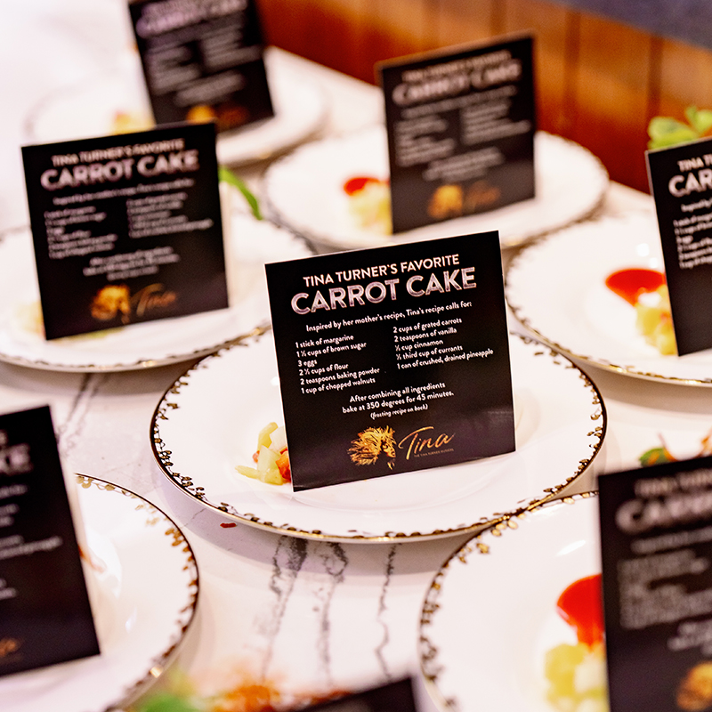 Broadway Dallas Gala 2024 carrot cake recipe cards print design